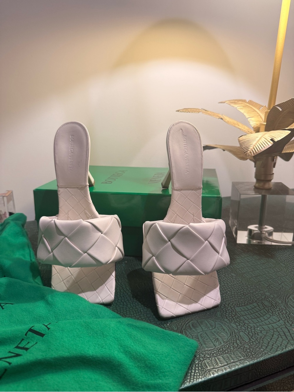 Bottega Veneta Off-White Padded Intrecciato Square-Toe Mule